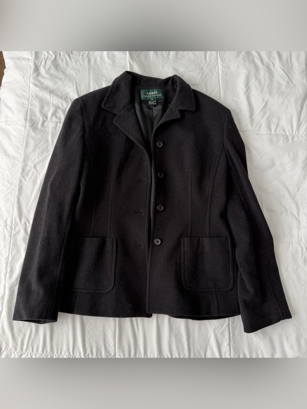 Vintage Lauren Ralph Lauren Wool Blend Blazer Jacket 10 Black Money Classic